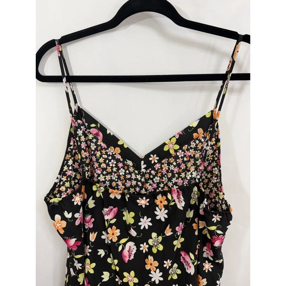Womens Black Floral Spaghetti Strap Babydoll Lingerie Nightie XL Coquette‎